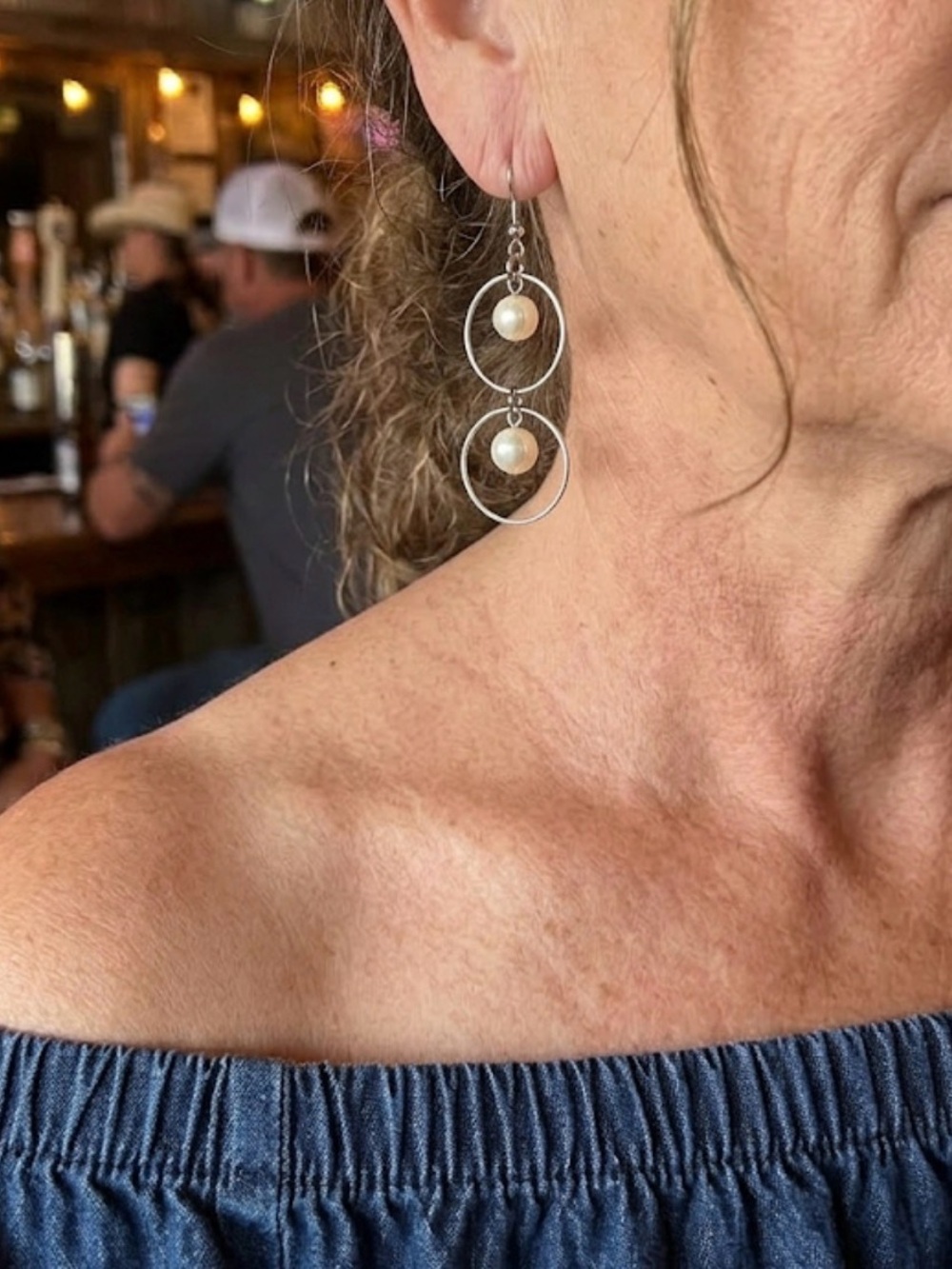 Silver Hoop Pearl Drop Earrings - Unbranded